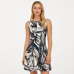 2/$30 H&M Hawaiian Tropical Print Pleated Sheath Dress Cream Black 4 #8797